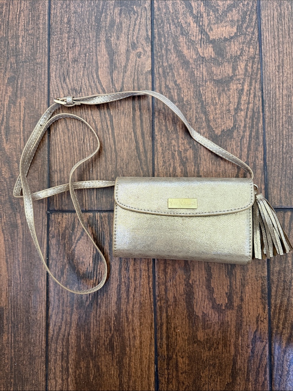 Lilly Pulitzer Bahama Metallic Gold Convertible Adjustable Crossbody Bag/Wallet - Picture 3 of 14